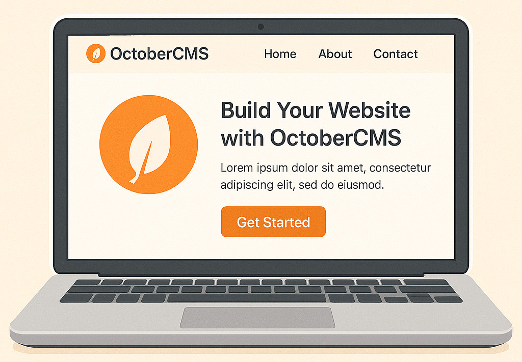 Mockup ilustrado de site desenvolvido em OctoberCMS