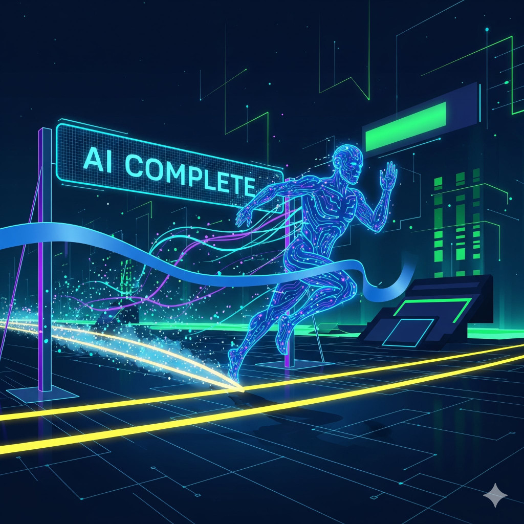 Mockup ilustrativo de um relógio com ponteiros acelerados e gráficos de velocidade, representando a rapidez da edição de imagens por IA.