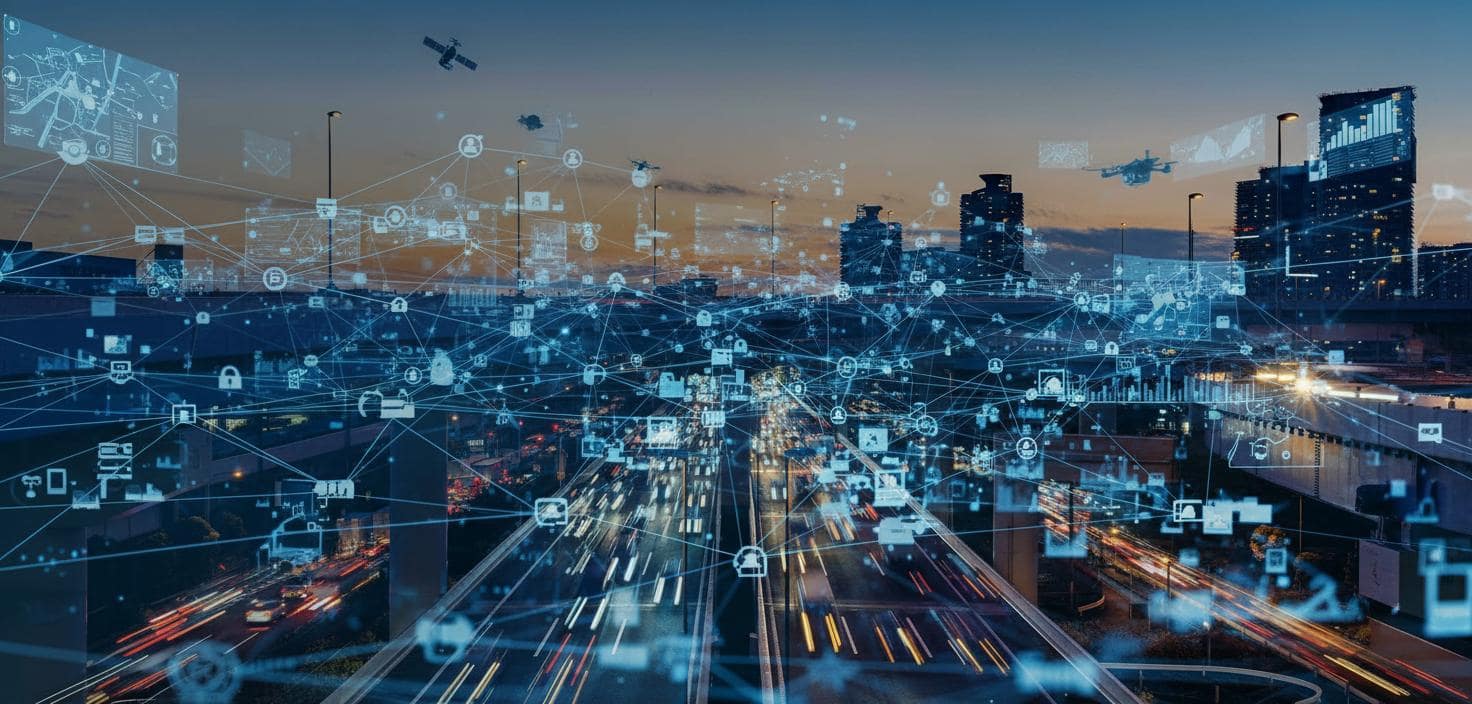 Sensores IoT monitorando energia em cidade inteligente