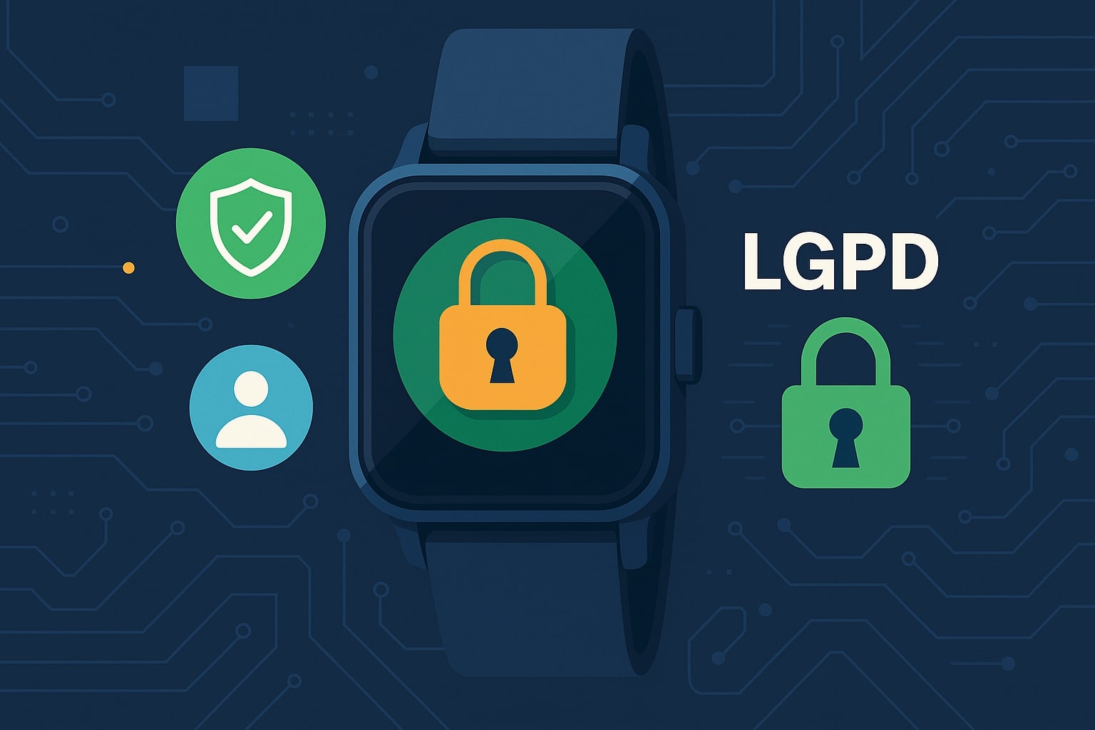 Ilustração: segurança, criptografia e LGPD em wearables