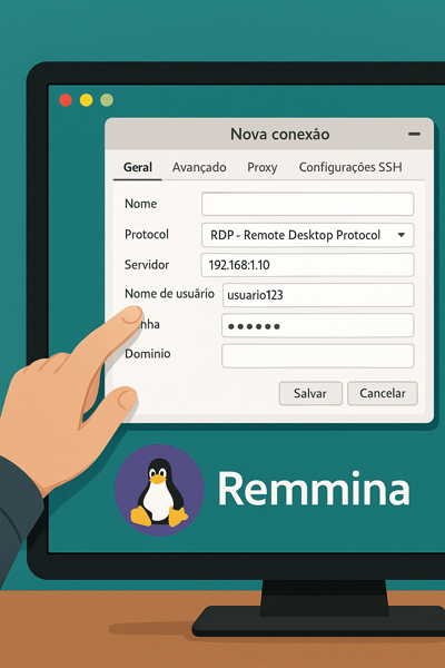 Janela de configuração de conexão RDP no Remmina