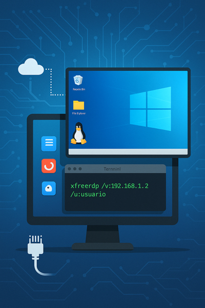 Conexão RDP estabelecida no terminal Linux usando FreeRDP