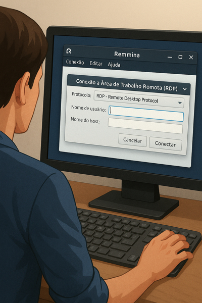 Computador com Linux conectado via RDP a um sistema Windows