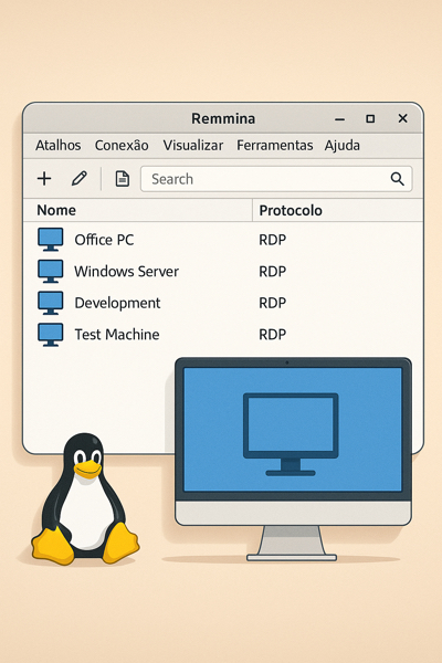 Interface do Remmina mostrando conexão RDP no Linux