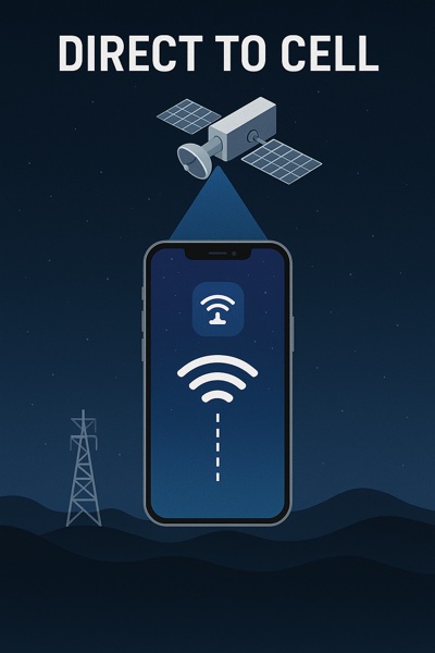 Diagrama ilustrando como o Direct to Cell conecta um celular diretamente ao satélite Starlink