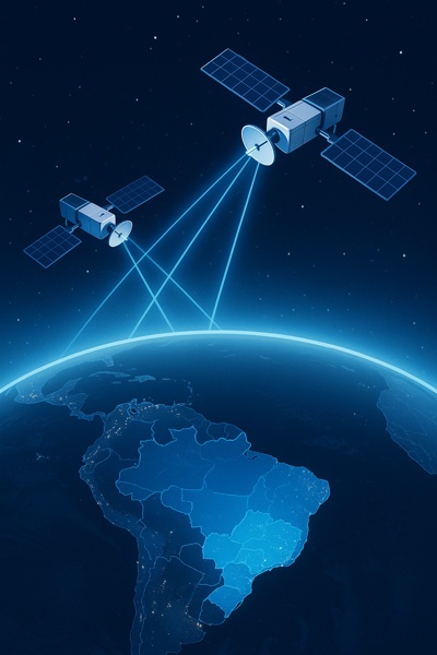 Satélites da Starlink em órbita baixa iluminando o planeta à noite