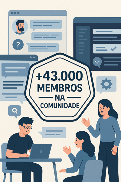 Usuários em comunidade técnica colaborando em fóruns e chats sobre o Zima OS