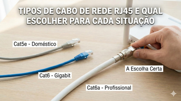 Cabo RJ45 conectado a um roteador com luzes indicando transmissão de dados