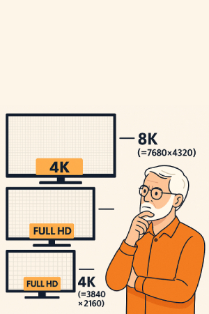 Infográfico comparando Full HD, 4K e 8K com dimensões de resolução
