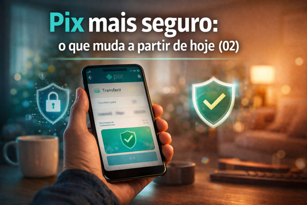 Pessoa usando o aplicativo do banco no celular, com foco em segurança no Pix