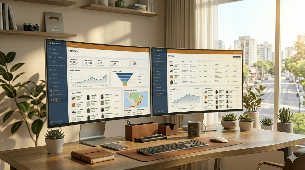 Dashboard moderno de e-commerce integrado ao October CMS