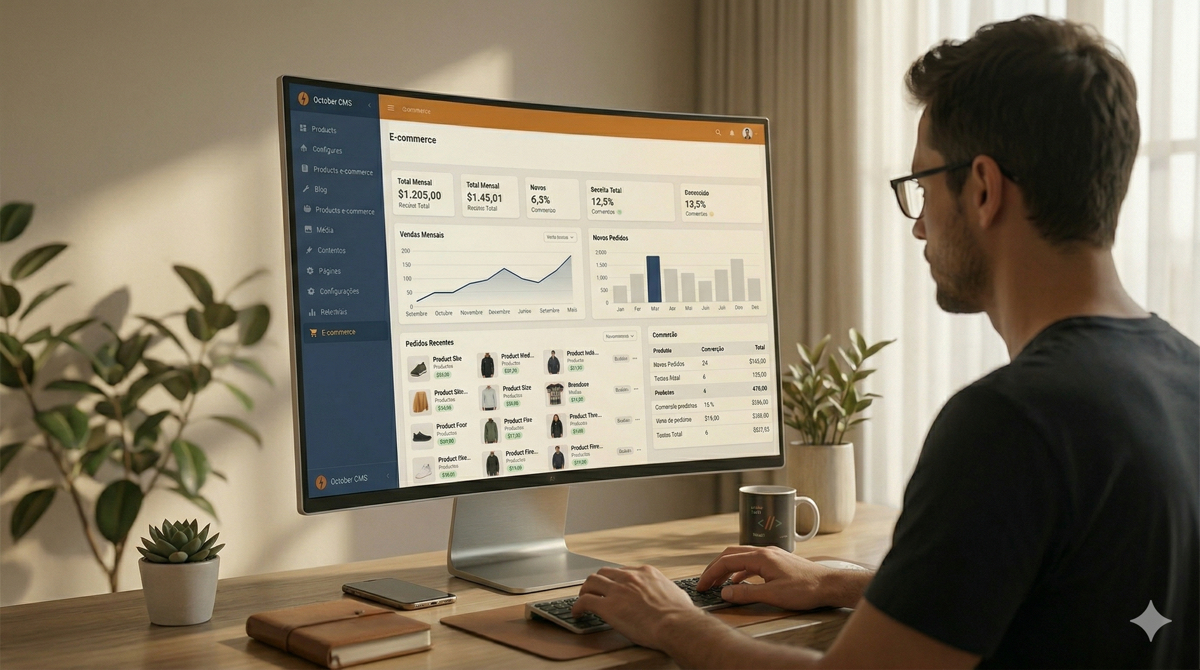 Plataforma moderna de e-commerce integrada ao October CMS com interface profissional