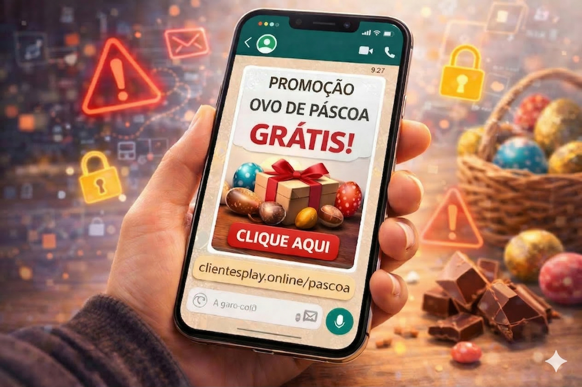 Mensagem de golpe de páscoa circulando em aplicativos de mensagens