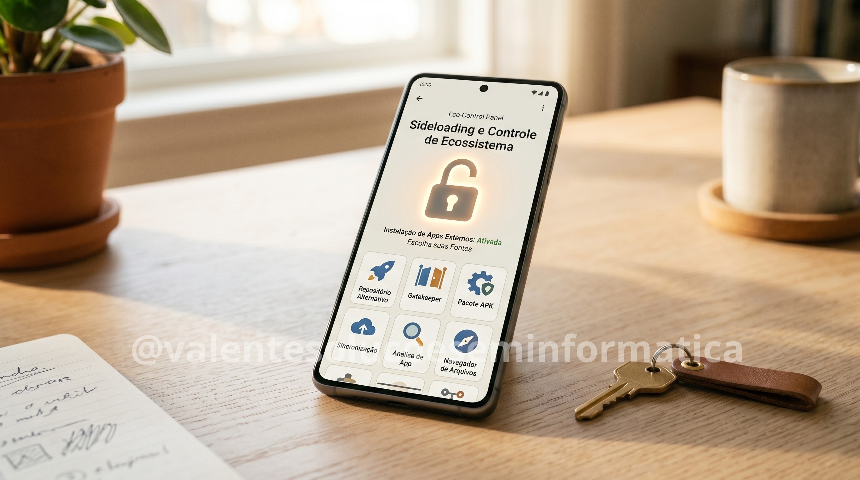 Smartphone Android com cadeado digital representando controle de aplicativos