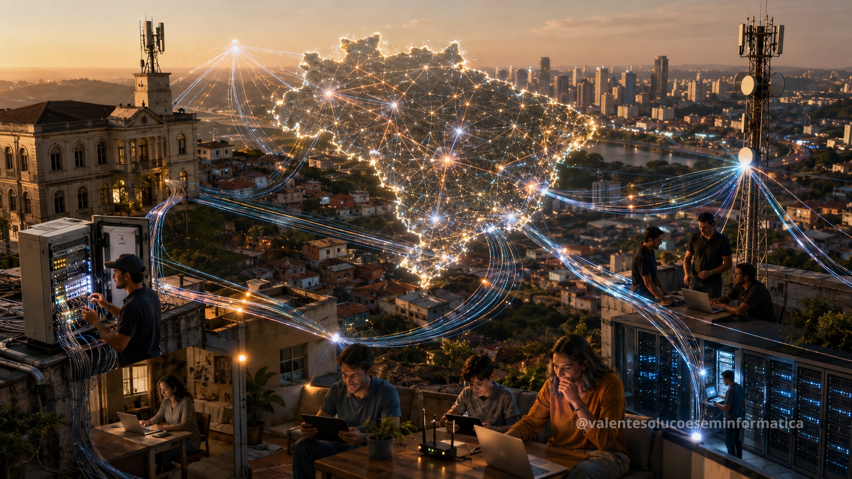 Rede de internet brasileira conectando cidades, provedores regionais e serviços digitais