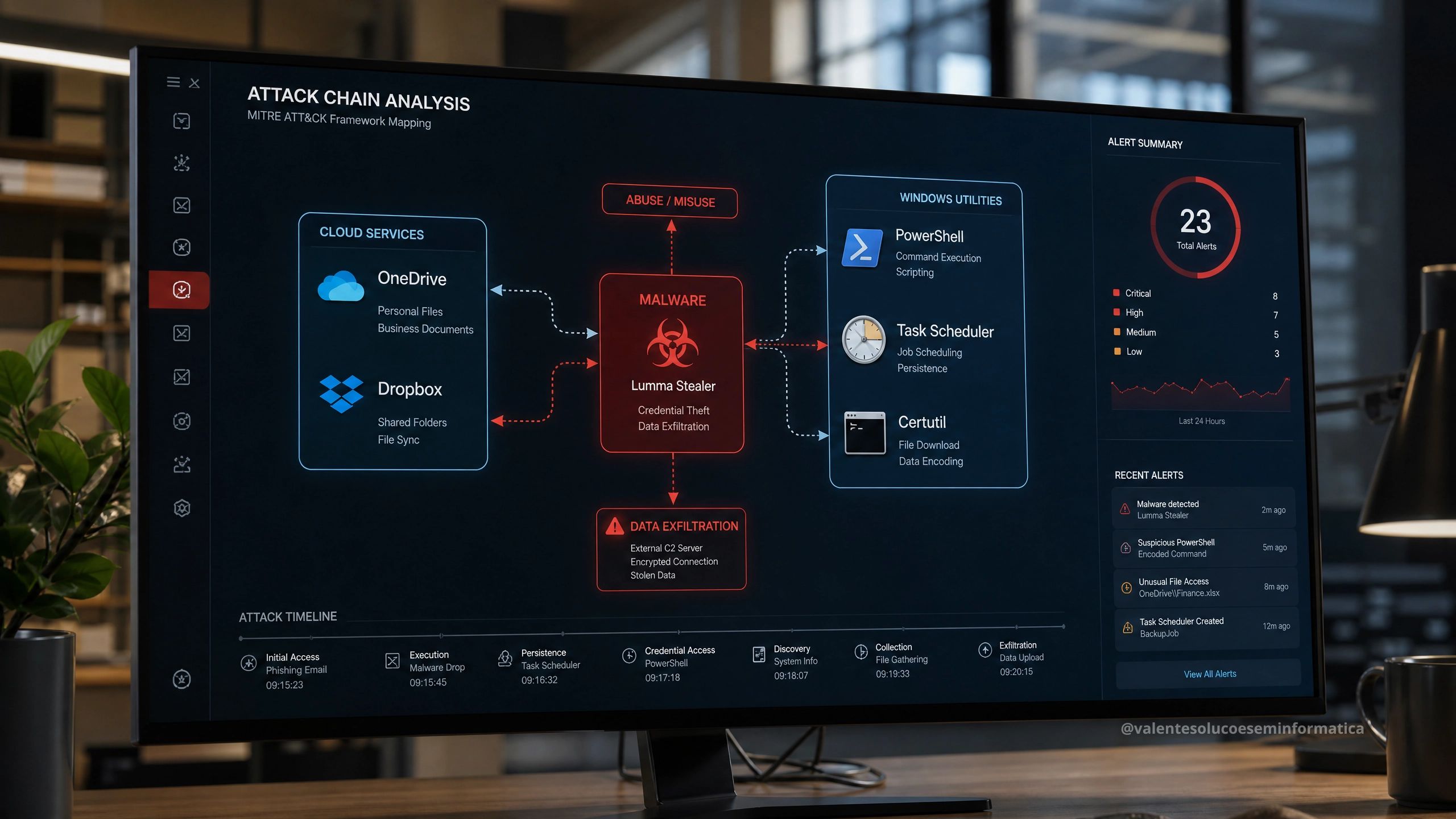 Painel de segurança mostra ferramentas legítimas do Windows sendo abusadas por malware
