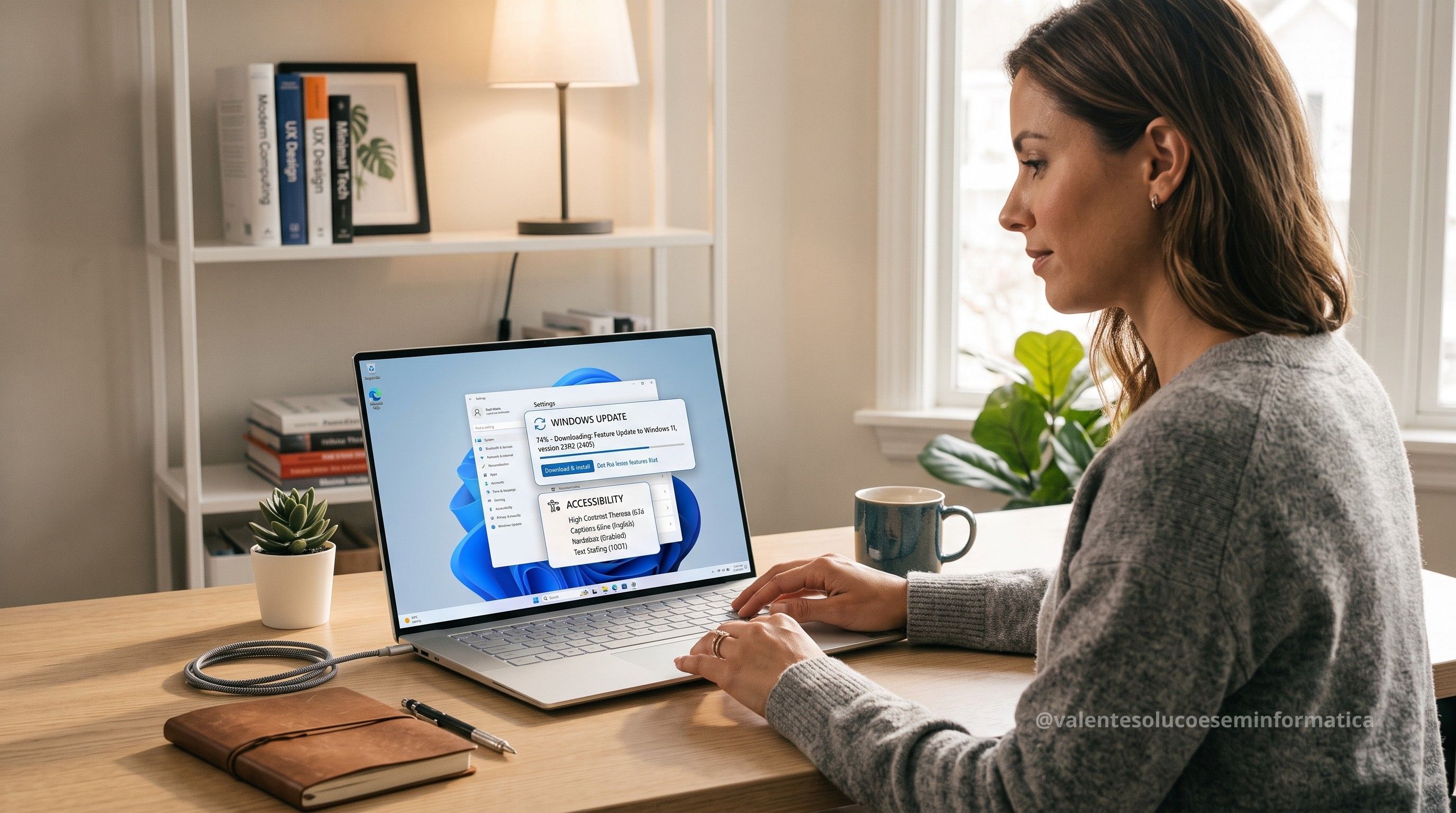 Notebook com a tela de atualização do Windows 11 aberta