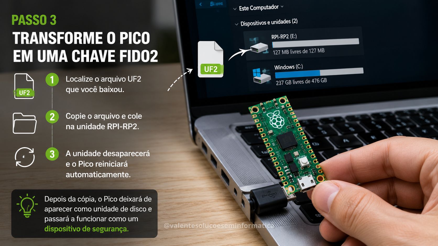 Botão BOOTSEL sendo pressionado no Raspberry Pi Pico