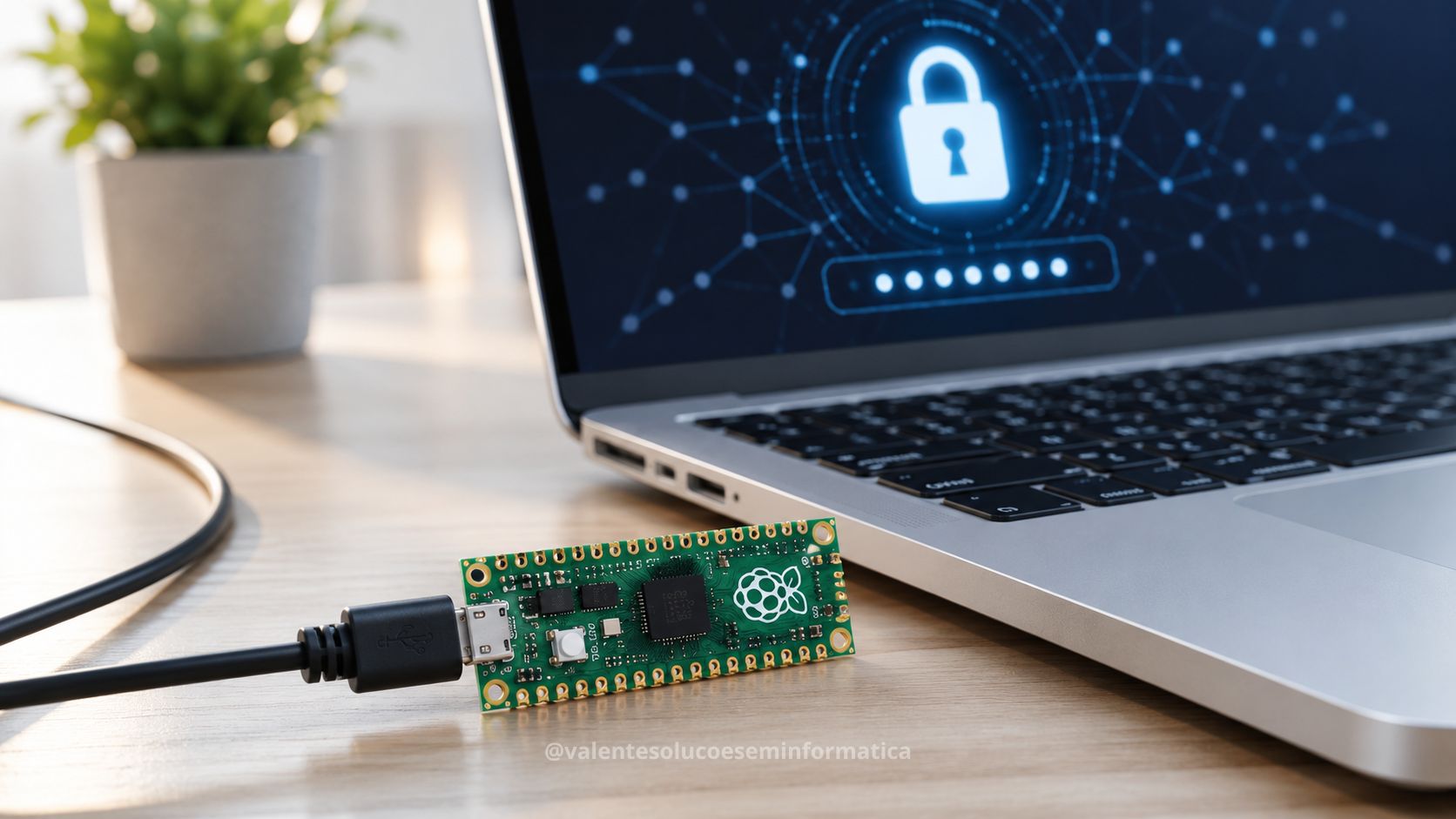 Raspberry Pi Pico conectado a um notebook como chave física de segurança